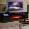 oneinmil Fireplace TV Stand Review Modern Black Woodgrain Entertainment Center for TVs up to 80 Inches