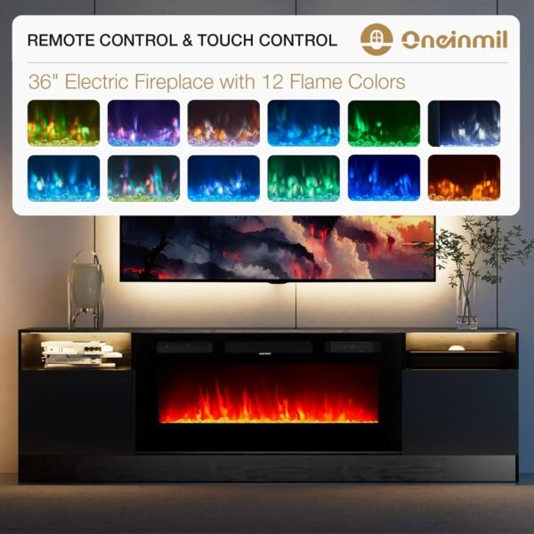 oneinmil Fireplace TV Stand Review Modern Black Woodgrain Entertainment Center for TVs up to 80 Inches