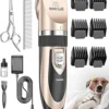 oneisall Dog Clipper Low Noise, Dog Grooming Kit with Rechargeable, Dog Shaver Cordless Electric Quiet Hair Clipper Set for Dog Cats Pets（Gold）
