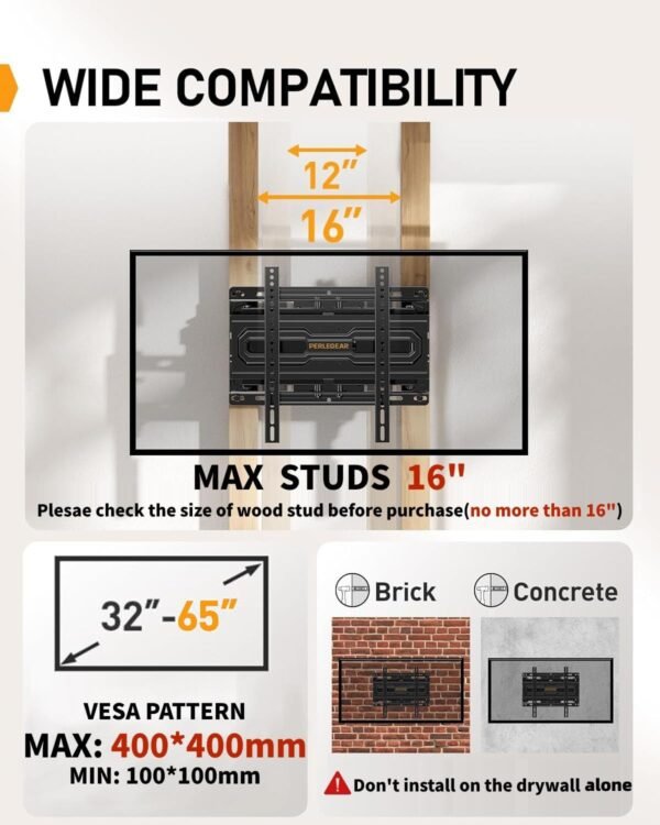 Perlegear Full Motion TV Mount Review for 32-65 Inch TVs with Adjustable Height