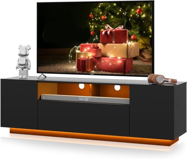 WLIVE TV Stand Review Modern Entertainment Center with LED Lights and Storage