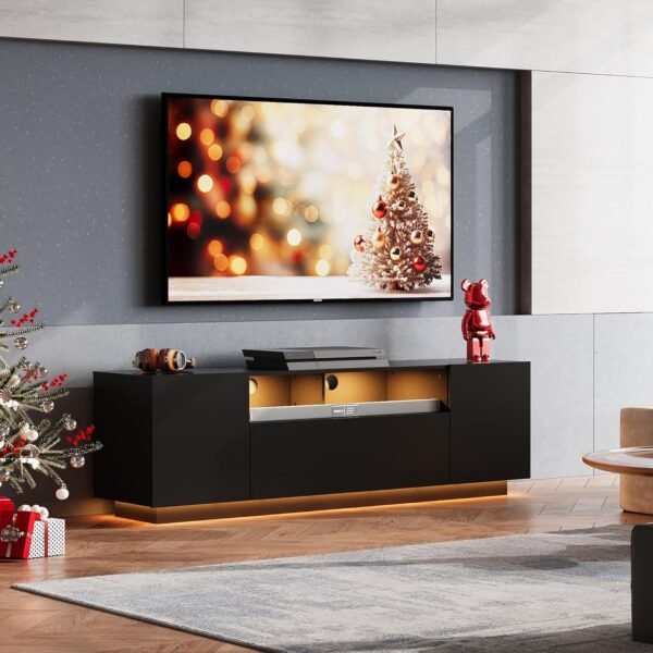 WLIVE TV Stand Review Modern Entertainment Center with LED Lights and Storage