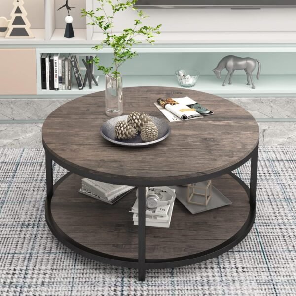 NSdirect Round Coffee Table Review Modern Rustic 2-Tier Wood Storage Design