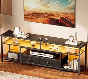 Huuger TV Stand for 65 to 70 Inch Review with Power Outlets and LED Lights
