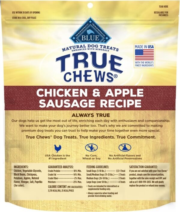 Review of Blue Buffalo True Chews Dog Treats Chicken and Apple Sausage