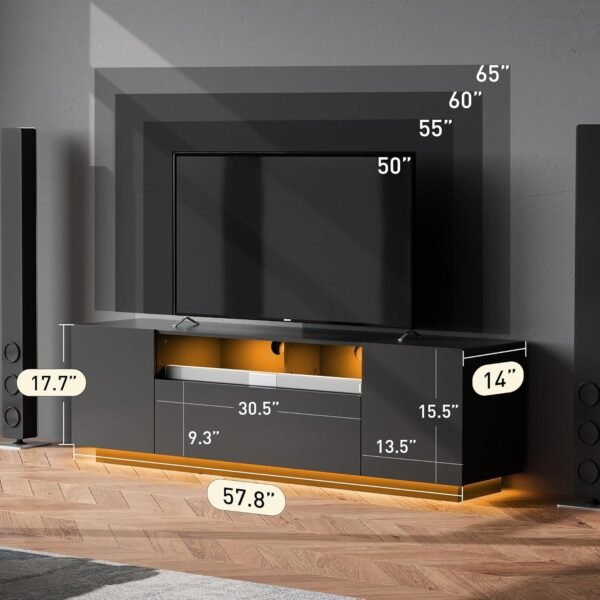 WLIVE TV Stand Review Modern Entertainment Center with LED Lights and Storage