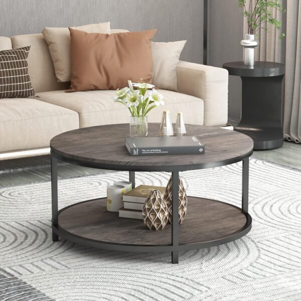 NSdirect Round Coffee Table Review Modern Rustic 2-Tier Wood Storage Design