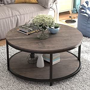 NSdirect Round Coffee Table Review Modern Rustic 2-Tier Wood Storage Design
